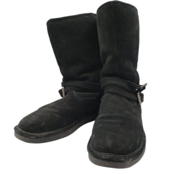 Soft Moc Tahiti Suede Black Pull On Boots Sheepskin Lining Size 9 - Picture 1 of 11